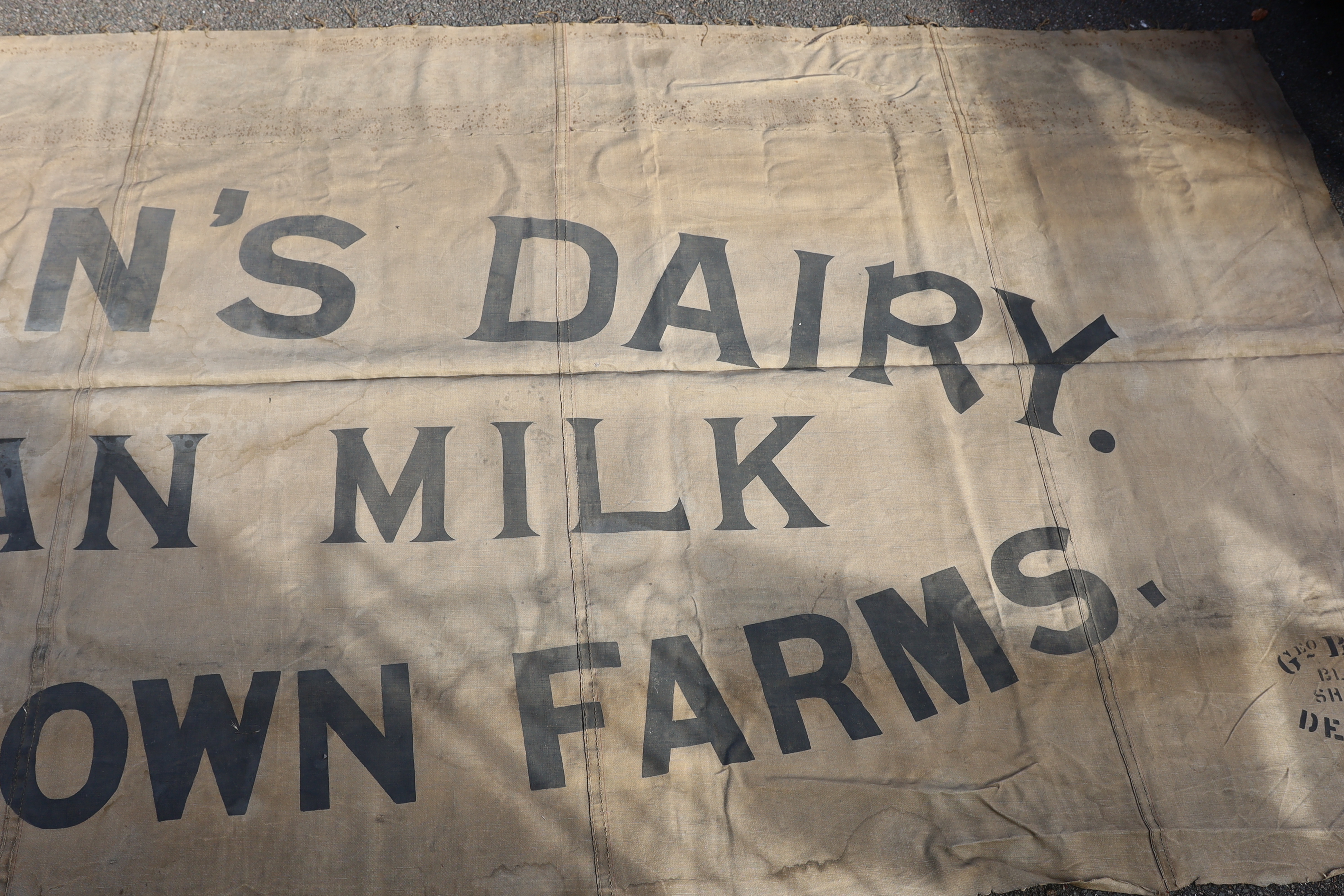 An early 20th Century Skilton Dairy canvas shop sign (van not included!)